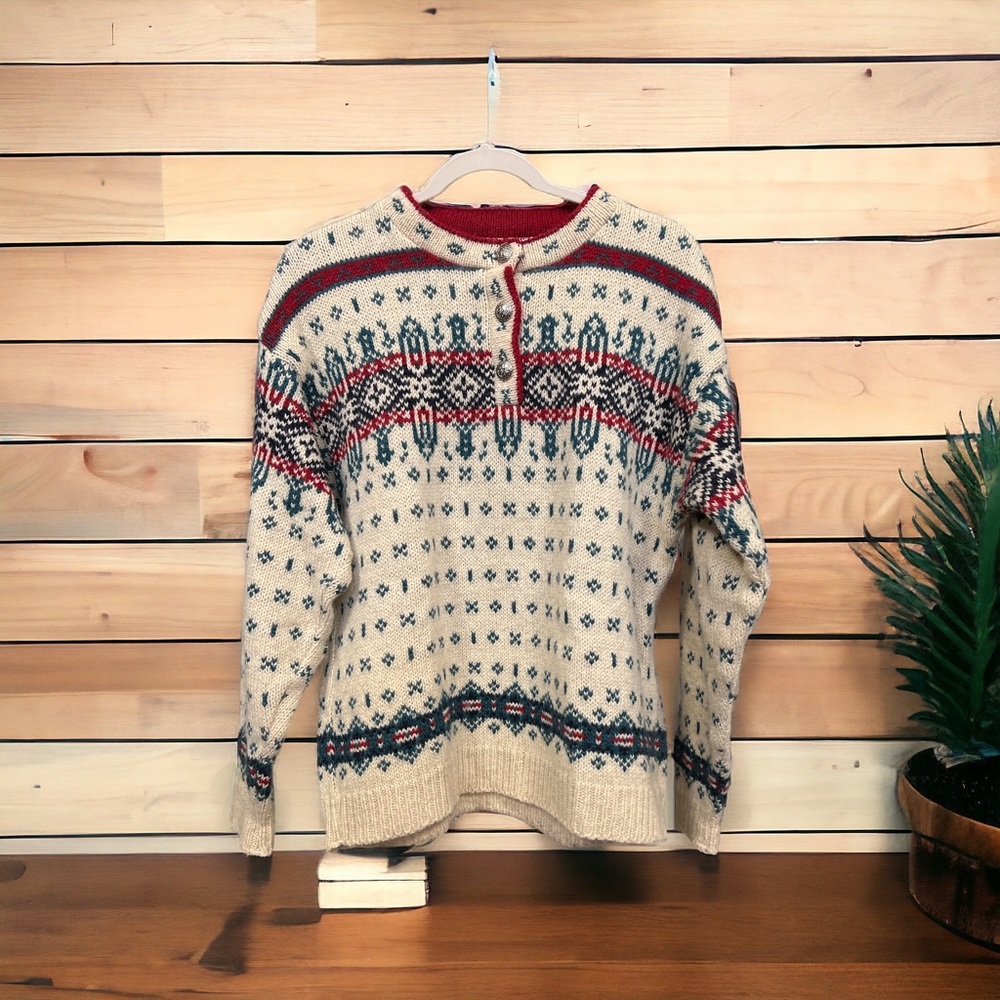 L.L. Bean, vintage wool sweater with silver tone button accents. Women’s size L